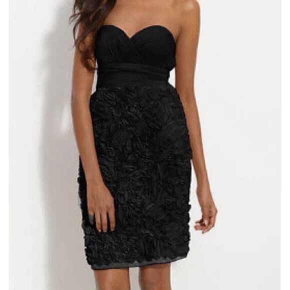 JS Collections dress Strapless Chiffon evening Black sweetheart back zip lined - Picture 1 of 10